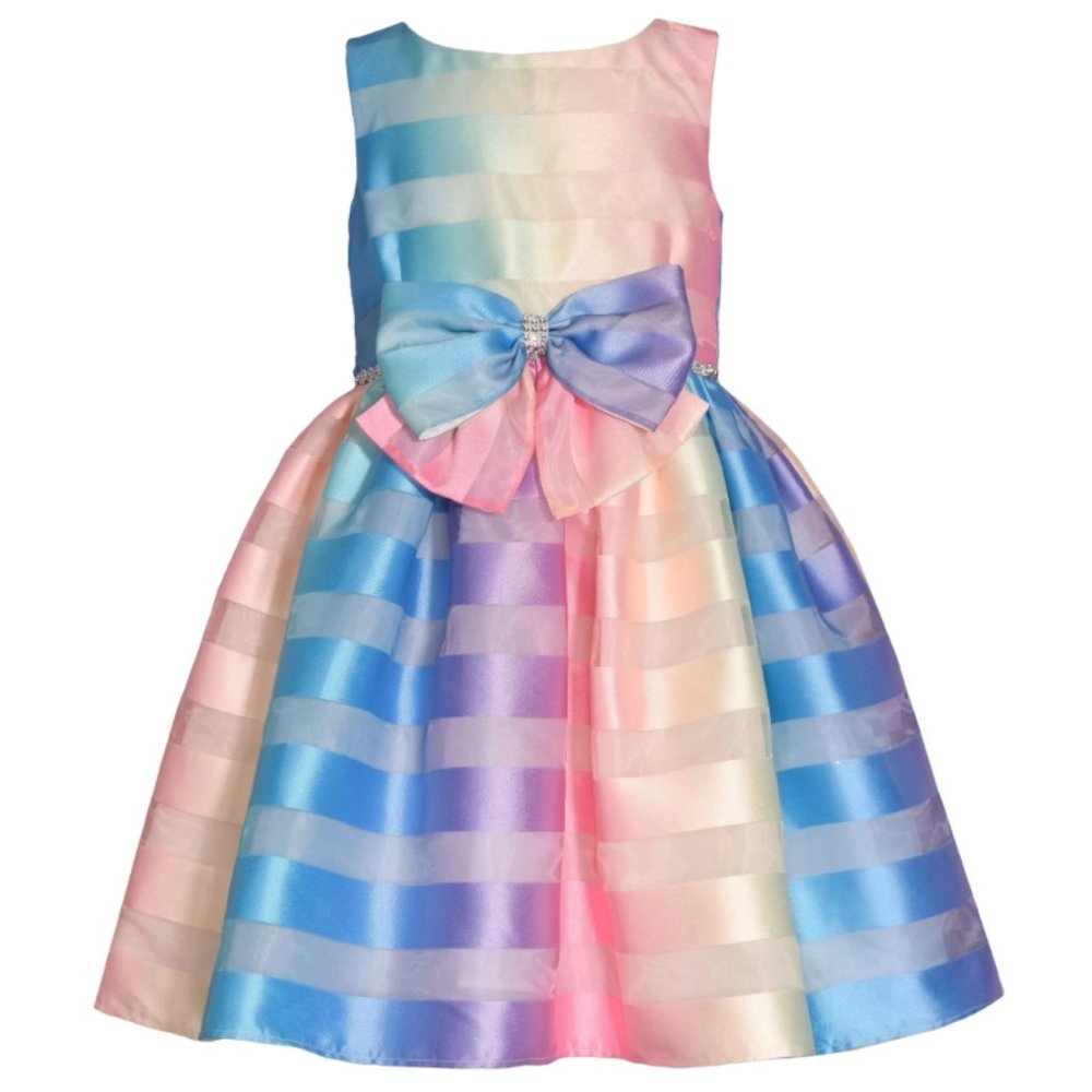 Bonnie Jean Girls 2T-16 Striped Burnout Organza Bow Front Dress